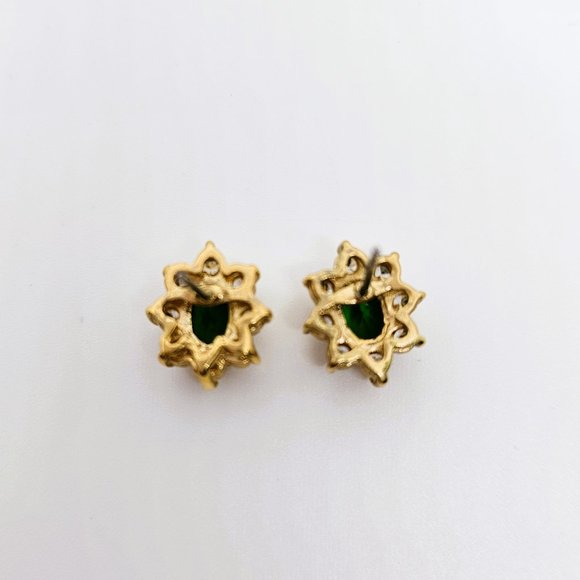 Simulated Emerald Green/White Oval Stud Earrings - Picture 6 of 9